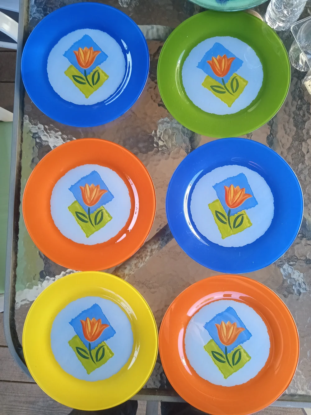 Set of 6 Colorful Floral Glass Matys France Dinner Plates